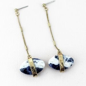 2 /$10- GOLDTONE SODALITE OVAL GEM CHAIN EARRING